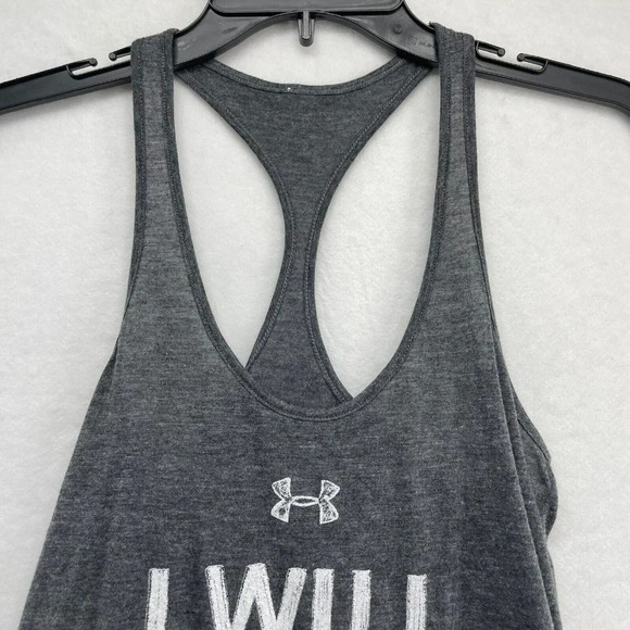 Under Armour Tank Top Women's Sz S Gray Statement Print Scoop Neck Racerback - Picture 5 of 7